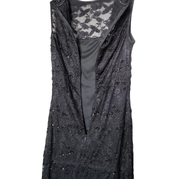 Beaded Lacy Little Black Dress With Sheer Neckline - Picture 6 of 6